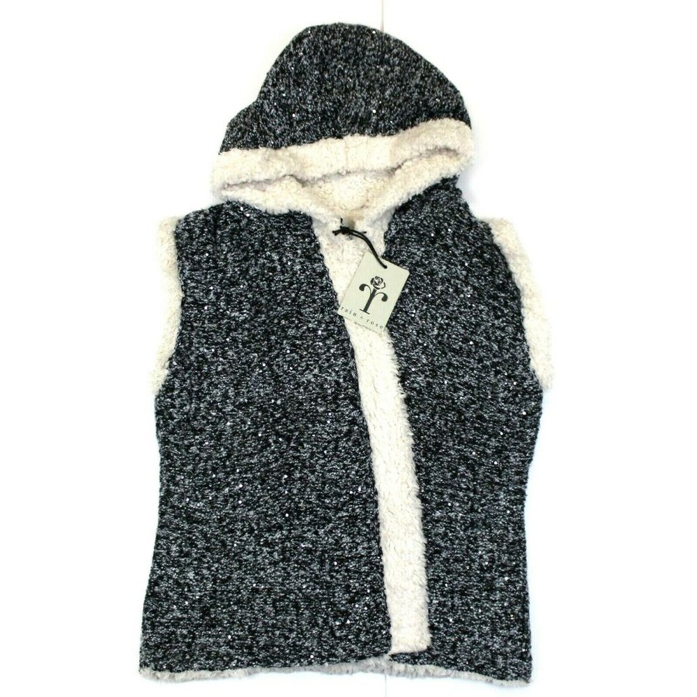 Rain & Rose Sherpa Lined Open Hooded Vest - M
